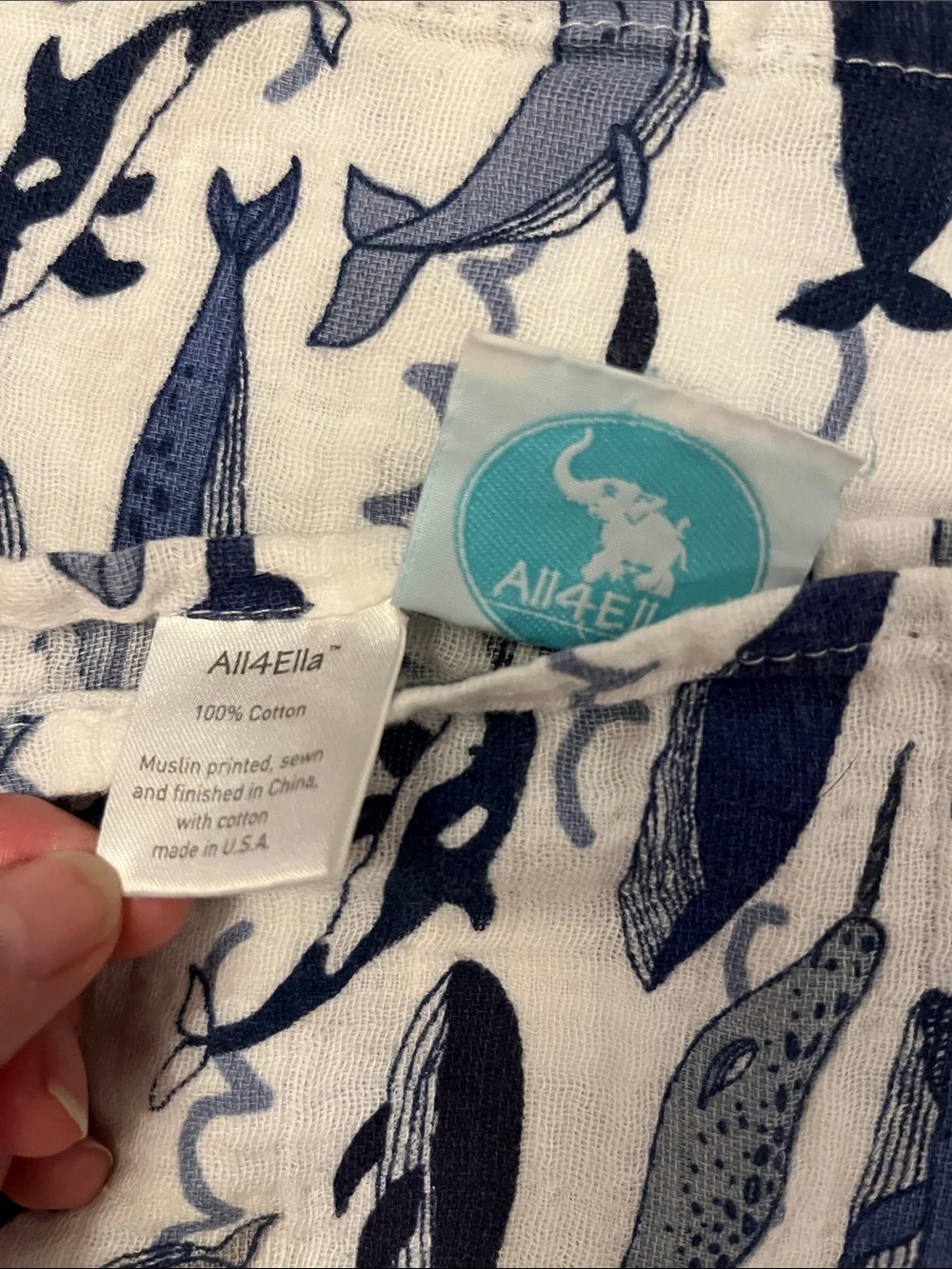 Whale Print cotton baby Blanket - Blue & Gray